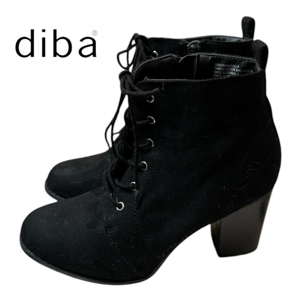 Diba Madoc Women's Black Suede Heeled Lace-up Ankle Boots Booties 7.5